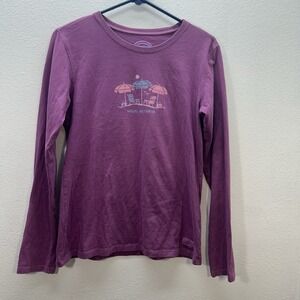 Life is Good Womens Purple Classic Fit Crew Social Network Beach T Shirt Sz S